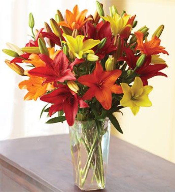 Red, Yellow & Orange Lily Bouquet