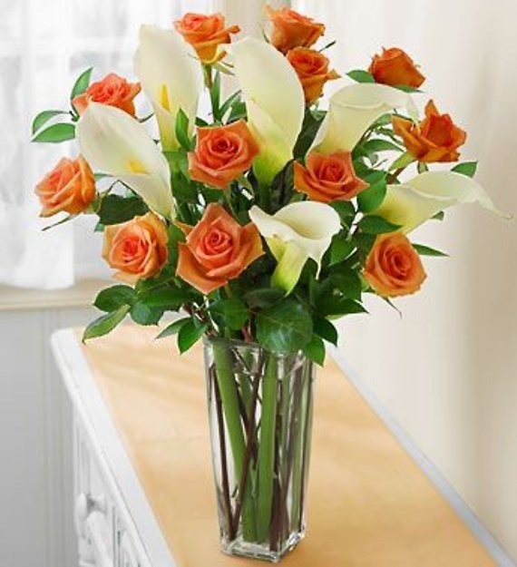 Orange Roses & White Calla Lily Bouquet